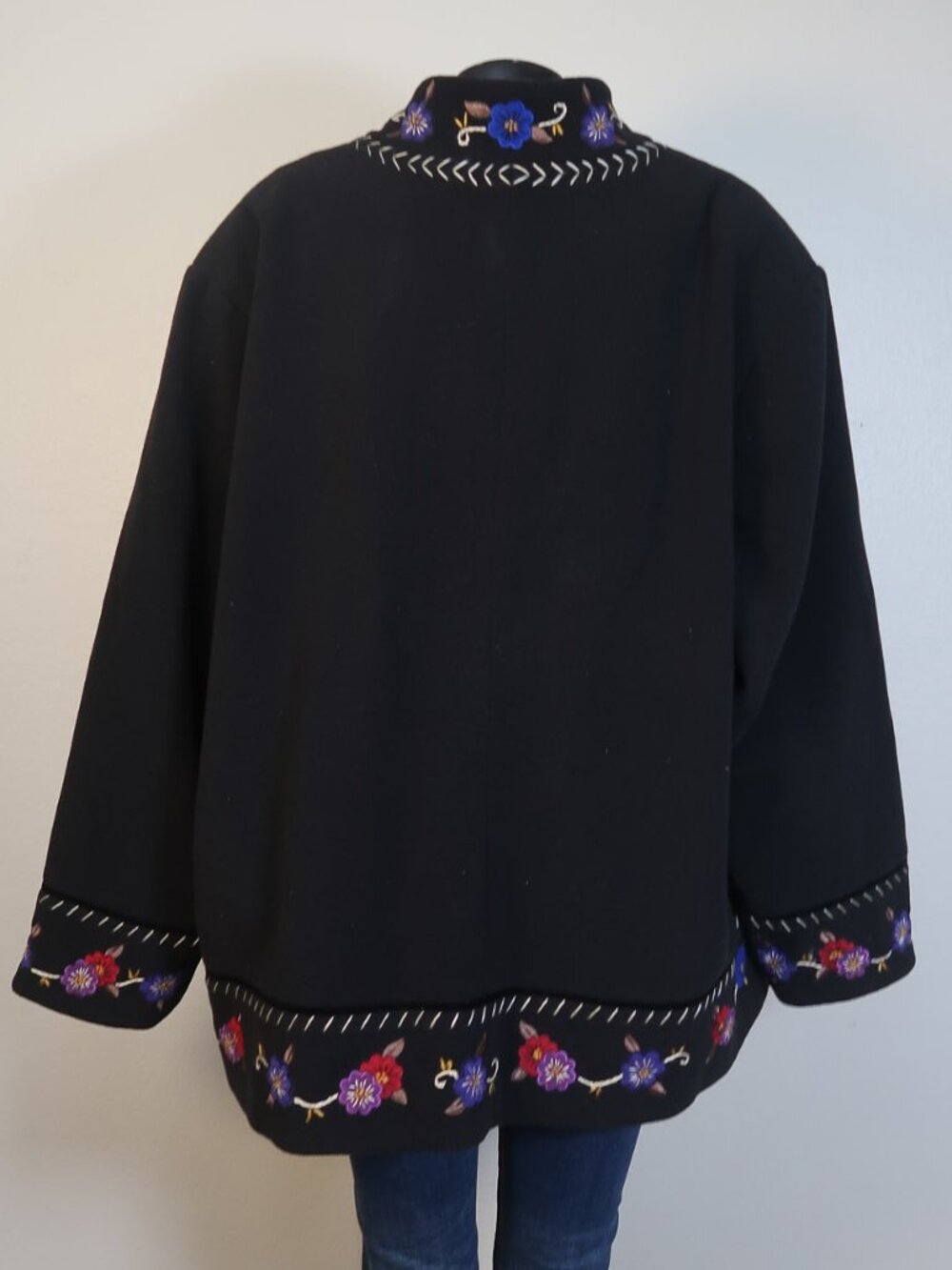 Susan Graver Black Embroidered Open Front Jacket - Picture 2 of 8